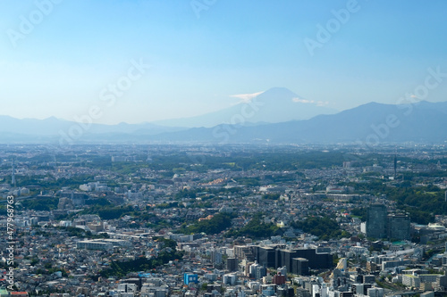 神奈川県横浜市 横浜ランドマークタワー展望台からの眺め 西側、富士山方面