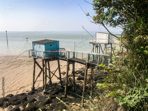 Traditional fishing cabin and net - Carrelet - Talmont sur Gironde, France photo