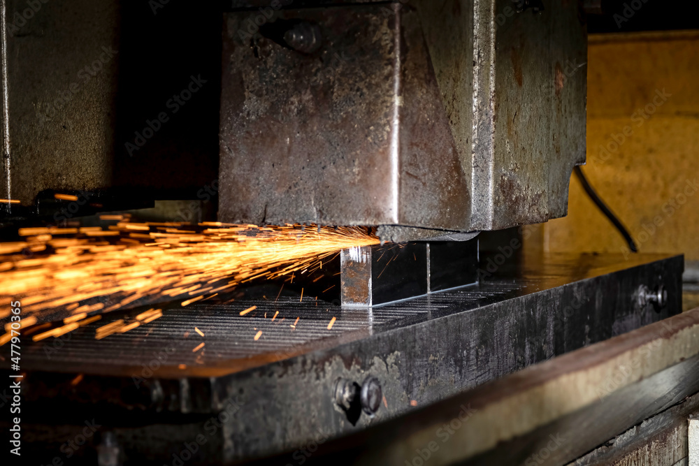 During the processing of metal using flat grinding, sparks from the abrasive stone. During the processing of metal using flat grinding, sparks from the abrasive stone.