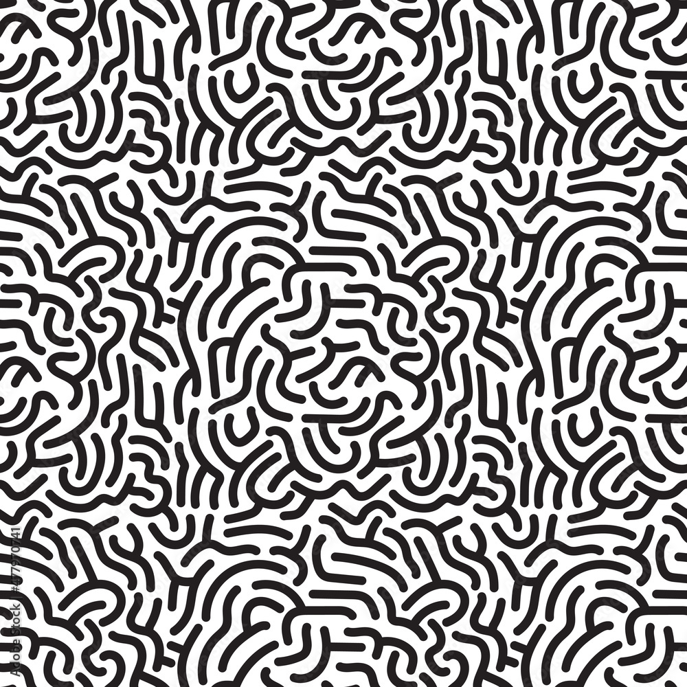 Seamless pattern. Abstract black doodles, curls. Vector background	