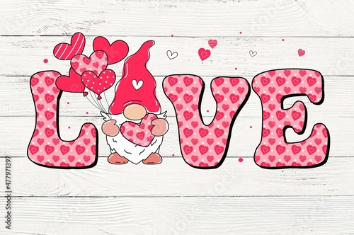 Love Gnome Valentine Sublimation Designs valentine day t-shirt design Vector photo