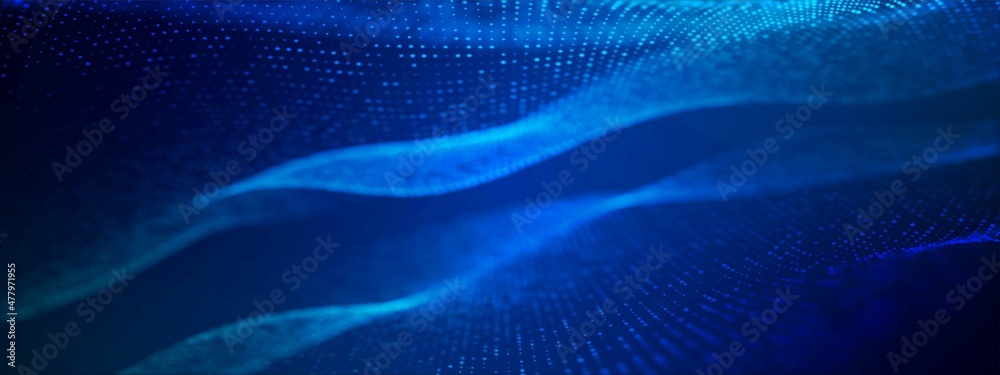Abstract blue background. Design 3d wave, spiral, DNA. Pattern of circles, dots. Neon glow. Bright stars. Blurring of particles. Outer space, matter. Milky Way. Poster technology, medicine, business. Abstract blue background. Design 3d wave, spiral, DNA. Pattern of circles, dots. Neon glow. Bright stars. Blurring of particles. Outer space, matter. Milky Way. Poster technology, medicine, business.