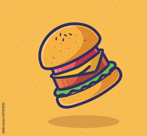 cute big burger size. cartoon food concept Isolated illustration. Flat cartoon Style suitable for Sticker Icon Design Premium Logo vector