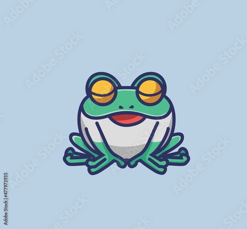 cute frog sleeping. cartoon animal nature concept Isolated illustration. Flat Style suitable for Sticker Icon Design Premium Logo vector. Mascot Character © nawazwazwaz