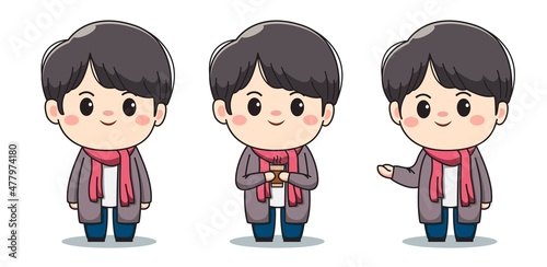 Set of cute character boy with shawl