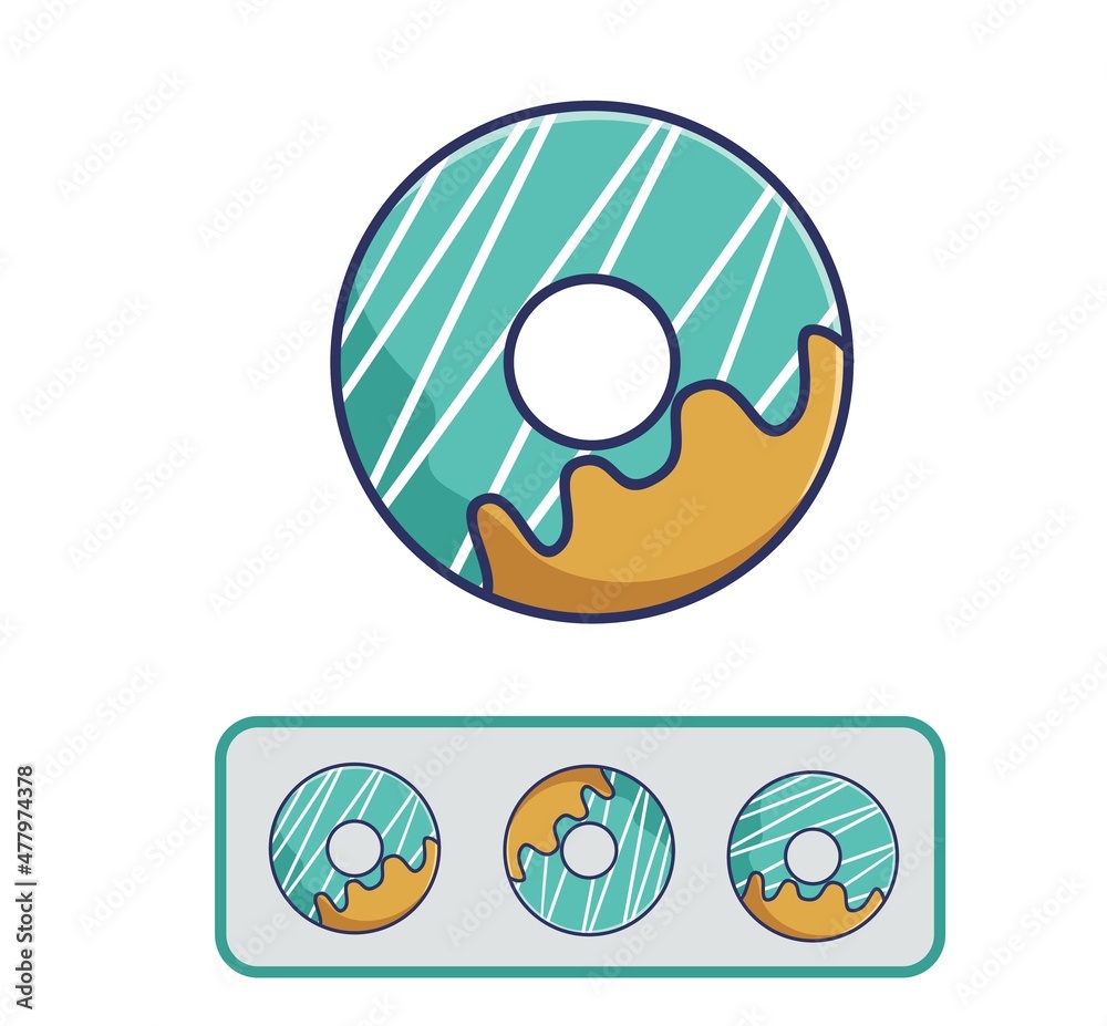 Cartoon Greentea taste donuts set with a white line mark. Food and Drink Cartoon Flat Style Icon illustration Premium Vector Logo