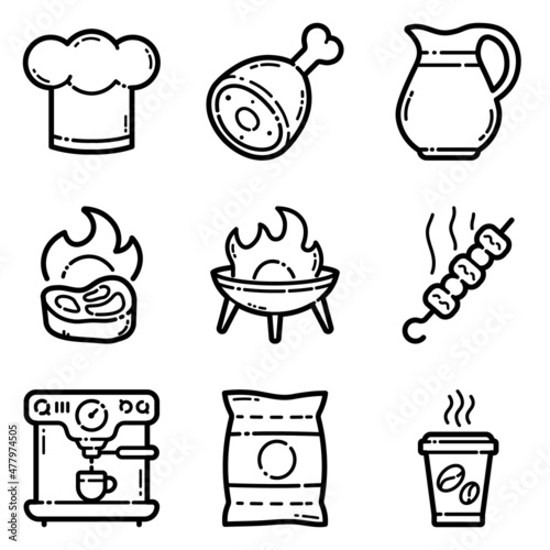 Food Set Flat Icon Set Isolated On White Background