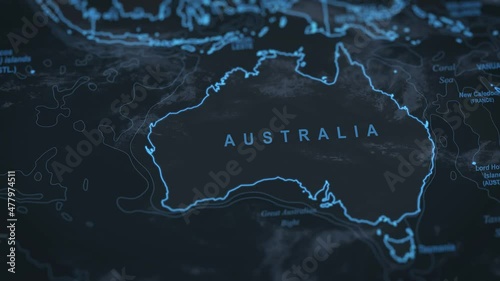 world map animation. Close up of Australia borders.