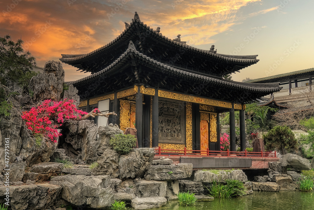 Guangzhou city, Guangdong, China. Liwan district, Xiguan Antique town. Cantonese Opera Art Museum conserves cultural heritage, arts and crafts, and performance between Opera and Lingnan garden.