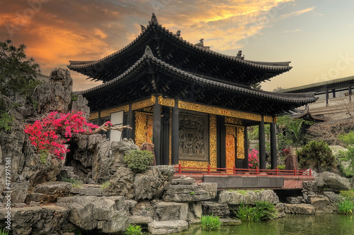 Guangzhou city, Guangdong, China. Liwan district, Xiguan Antique town. Cantonese Opera Art Museum conserves cultural heritage, arts and crafts, and performance between Opera and Lingnan garden.