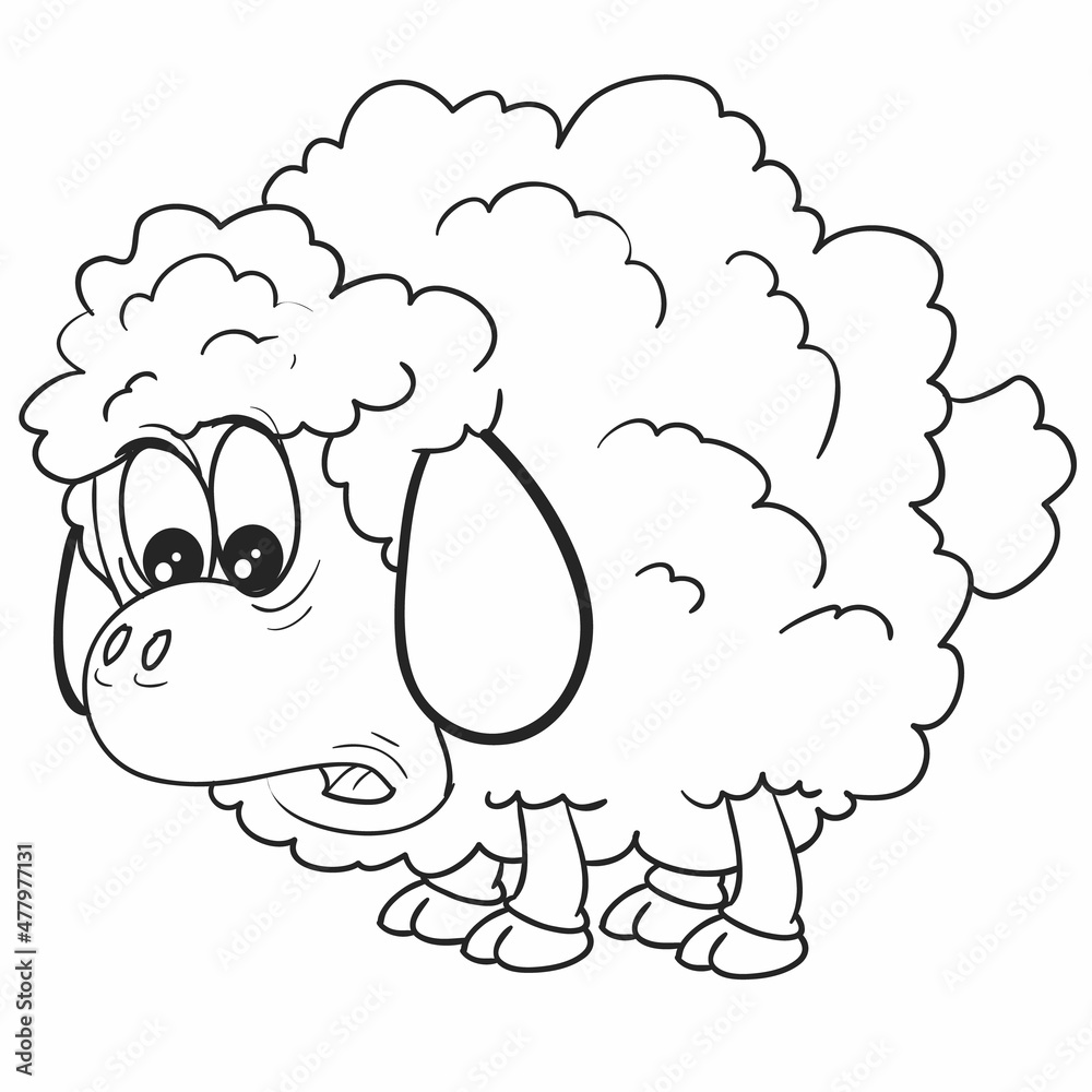 Obraz premium sketch, cute surprised sheep character, coloring book, isolated object on white background, cartoon illustration, vector,