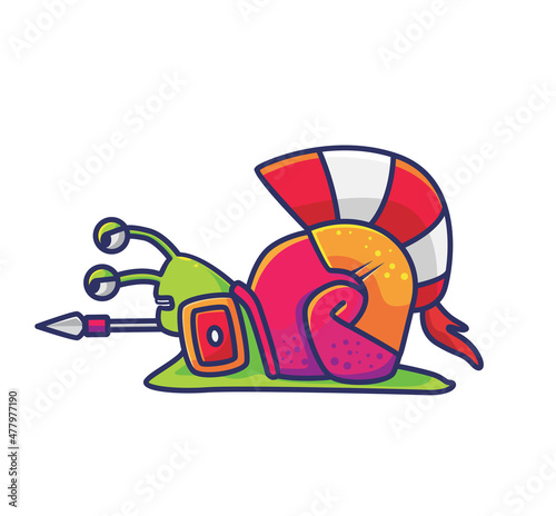 Cute cartoon snail spartan bring a shield helmet strong. Animal Isolated Flat Style Sticker Web Design Icon illustration Premium Vector Logo mascot character