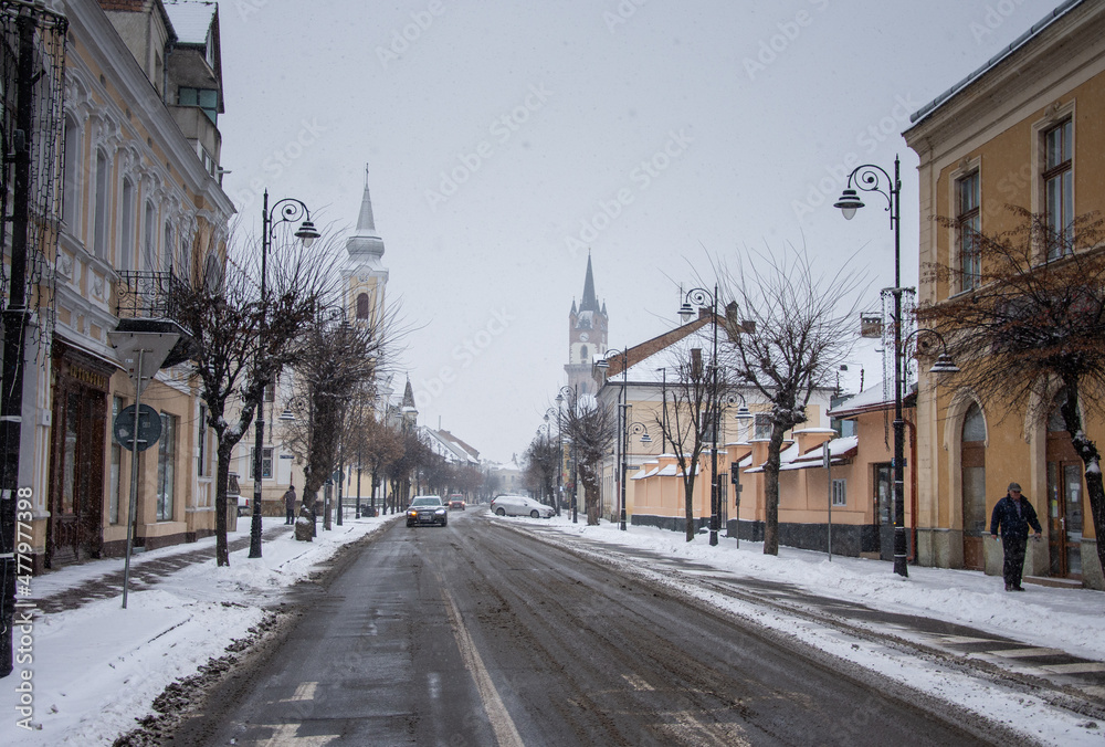 Bistrita, December, 2021, Romania, Gheorghe Sincai Street 