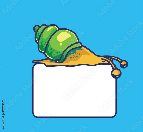 cute snail on the blank empty text quote. Animal cartoon Isolated Flat Style Sticker Web Design Icon illustration Premium Vector Logo mascot character