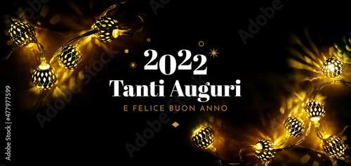 Tela Carta dei desideri Tanti Auguri E felice buon Anno 2022, nero e oro, luminoso disegno