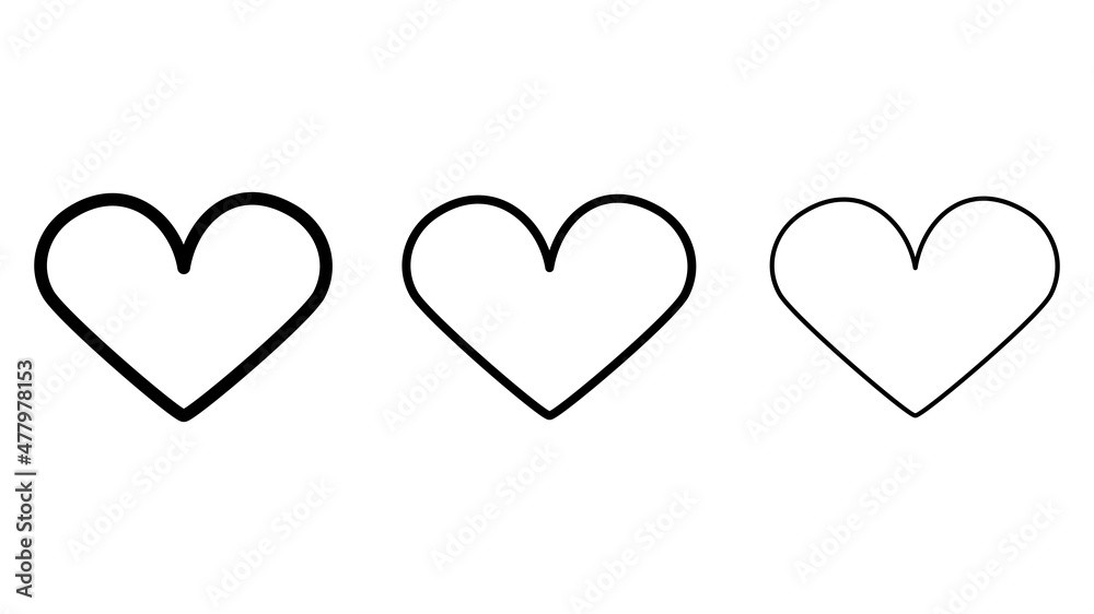 Heart icons set, love concept, thin black line
