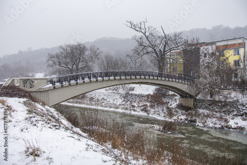 Romania Bistrita Bistrita River and Codrisor Bridge in december 2021