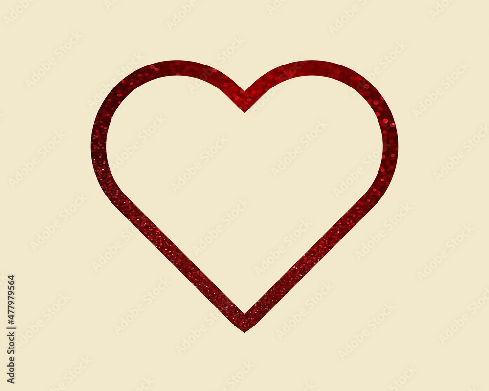 A red heart without color with a rim in the glitter. Heart with Stroke on Valentine's Day