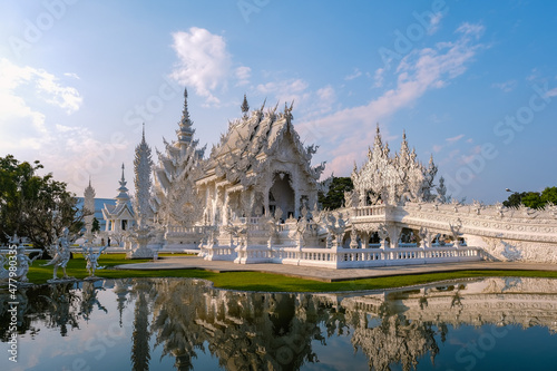 Chiang Rai Thailand, white temple Chiangrai during sunset, Wat Rong Khun, aka The White Temple, in Chiang Rai, Thailand. Panorama white temple Thailand photo