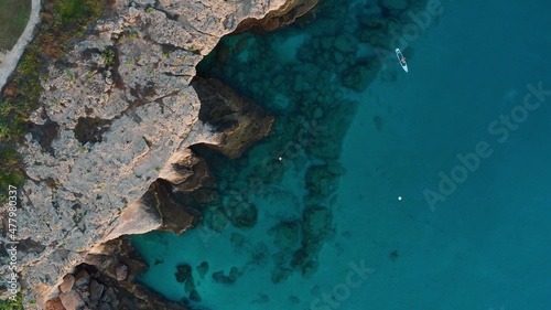 Overhead view of rocky seashore. Mediterranean sea. Cyprus