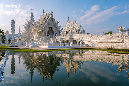 Chiang Rai Thailand, white temple Chiangrai during sunset, Wat Rong Khun, aka The White Temple, in Chiang Rai, Thailand. Panorama white temple Thailand photo