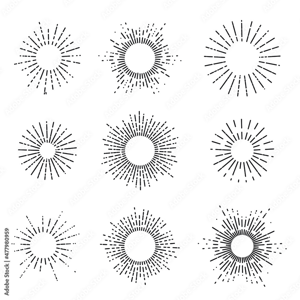 Set of nine vector sunburst for your logo, emblem or other design. Set of nine vector sunburst for your logo, emblem or other design.