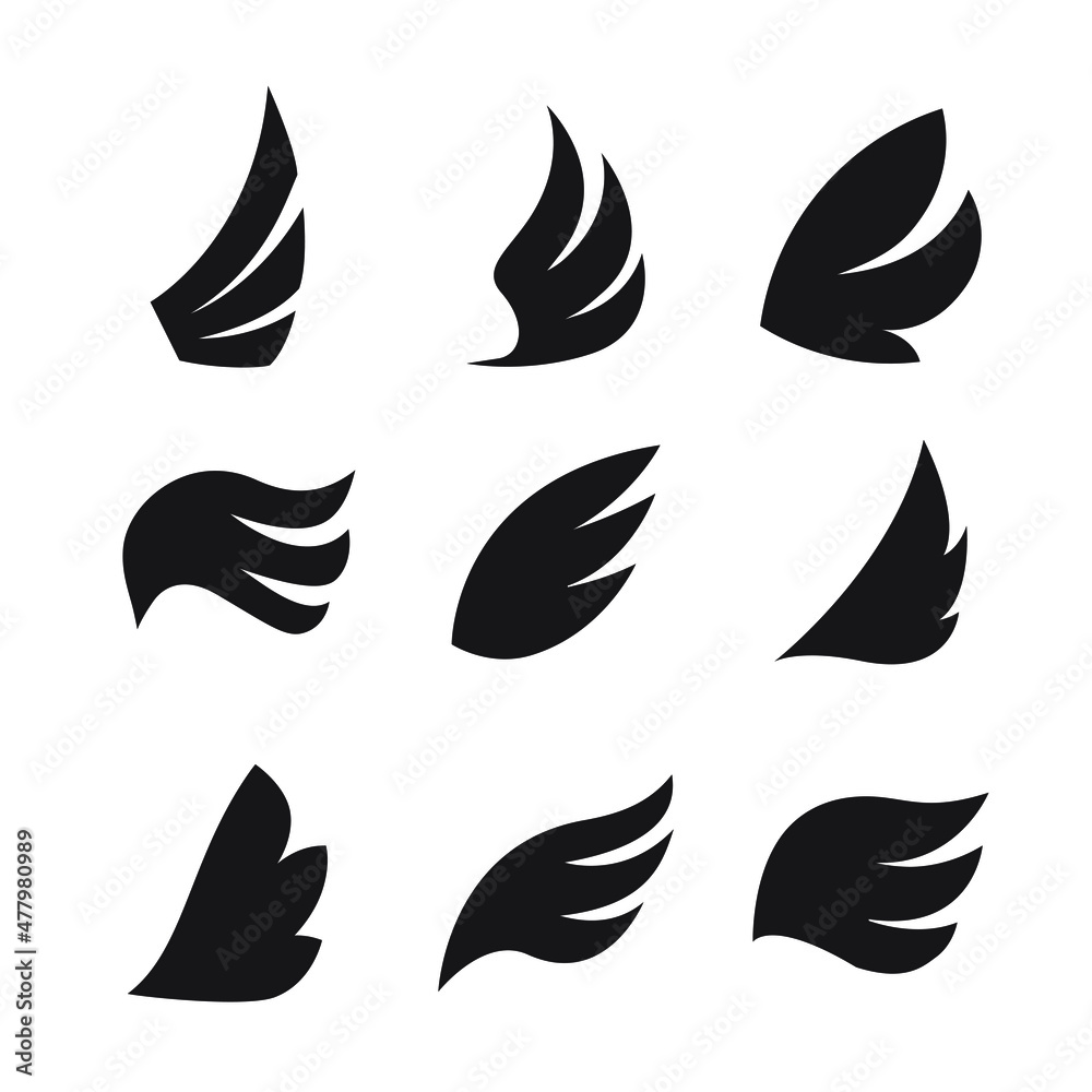 Naklejka premium Set of nine vector wings for your design. 