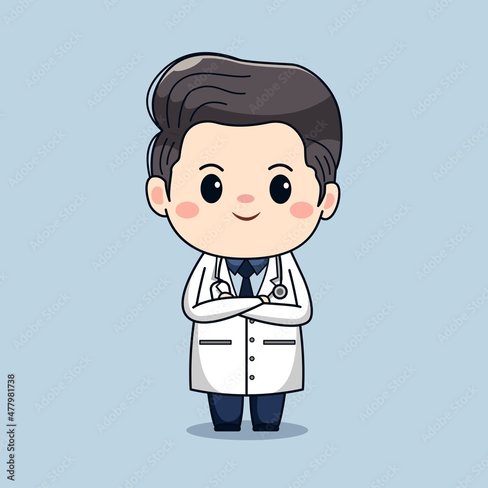 Illustration of cute male doctor with stethoscope kawaii vector cartoon chibi character design Illustration of cute male doctor with stethoscope kawaii vector cartoon chibi character design