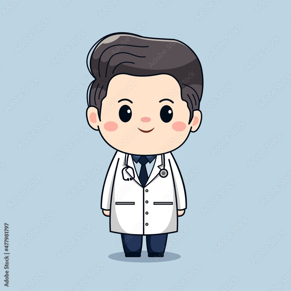 Illustration of cute male doctor with stethoscope kawaii vector cartoon chibi character design