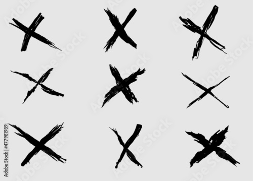 Vector set X black mark. Cross sign graphic symbol. Grunge X mark