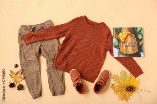 Set of stylish kid clothes,...