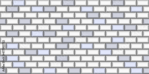 Subway tile, white and blue 3d ceramic tiles for kitchen, bathroom, metro wall and floor texture. Seamless pattern, rectangular blocks, background for interior design. Vector illustration