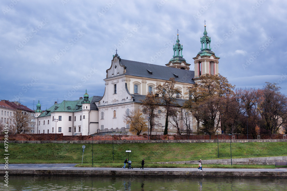 Basilica of St. Michael the Archangel and St. Stanislav in Krakow. View from the Vistula