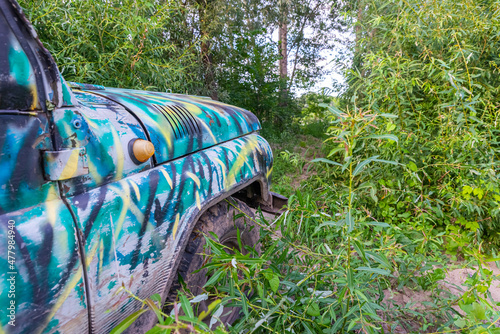 Wallpaper Mural Old SUV stuck in the forest Torontodigital.ca
