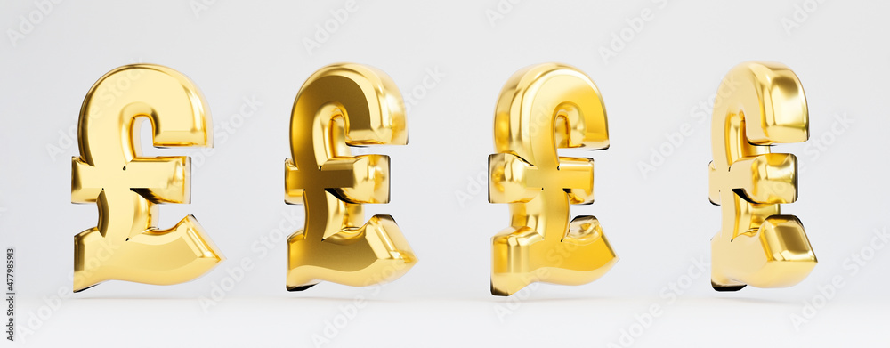 Collaged Pound Sign Isolation of golden Pound sign in different view on white background ...