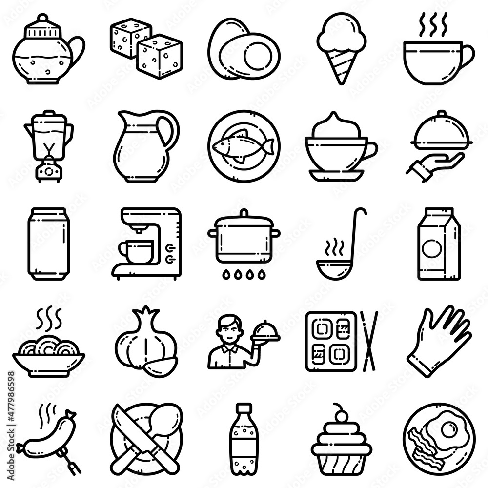 Food Set Flat Icon Set Isolated On White Background