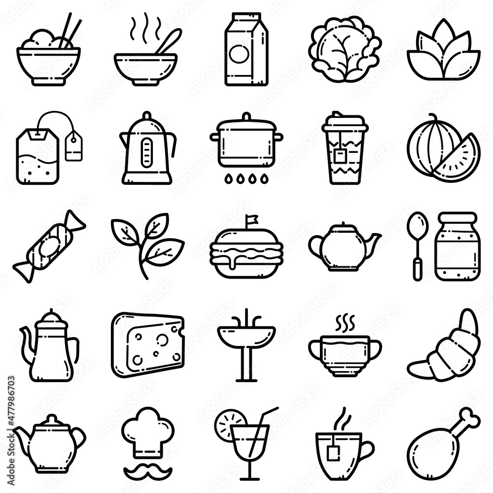 Food Set Flat Icon Set Isolated On White Background Food Set Flat Icon Set Isolated On White Background