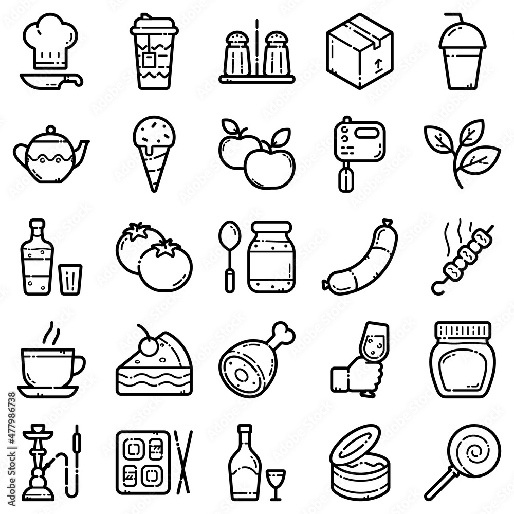 Fototapeta premium Food Set Flat Icon Set Isolated On White Background
