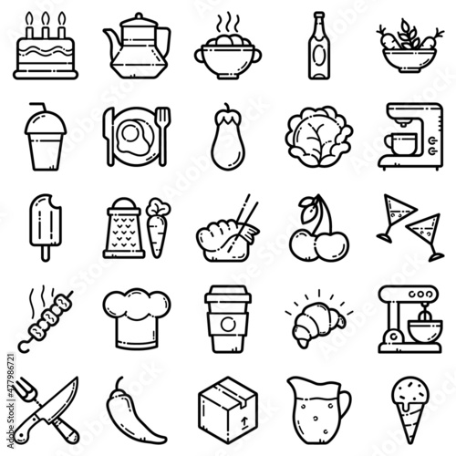 Food Set Flat Icon Set Isolated On White Background