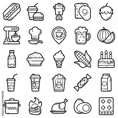 Food Set Flat Icon Set Isolated On White Background