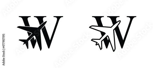 letter V plane vector template airplane logo airlines company travel agency logo 