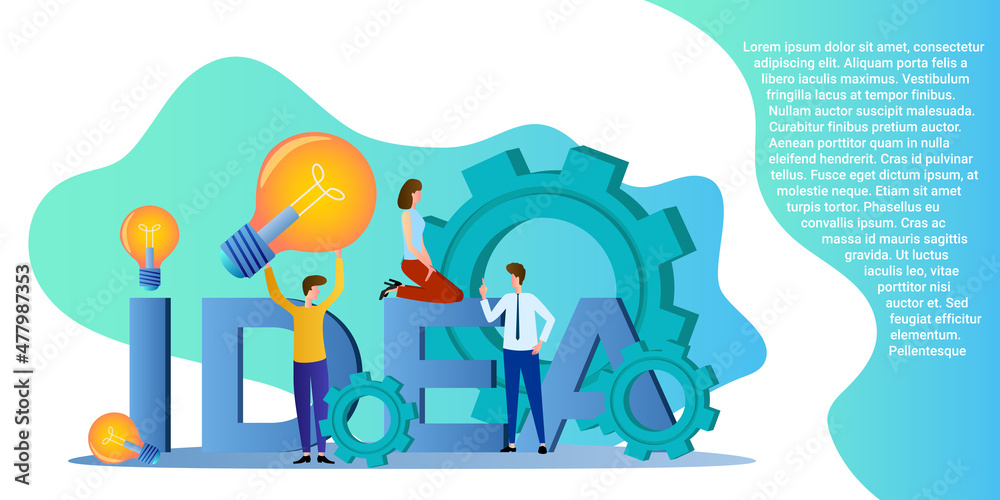 Brainstorming.People with a light bulb in their hands invent new technologies.Poster in business style.Flat vector illustration. Brainstorming.People with a light bulb in their hands invent new technologies.Poster in business style.Flat vector illustration.