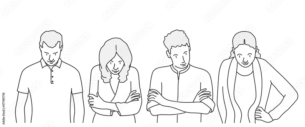 People with arm crossed looking down.