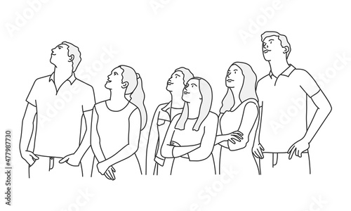 Man and woman, looking up with surprised expression.