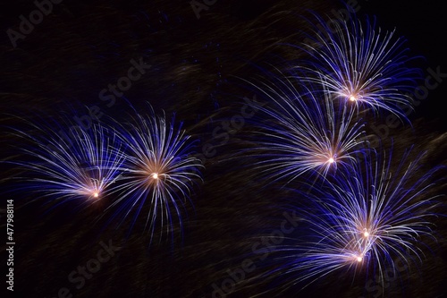 Fireworks Display at New Year s Eve. Blue  sapphire fireworks.