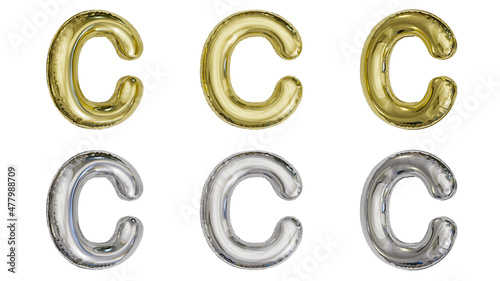 aluminum foil inflated balloon alphabet letter C gold and silver different angles