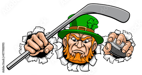 Leprechaun Ice Hockey Sports Mascot Cartoon