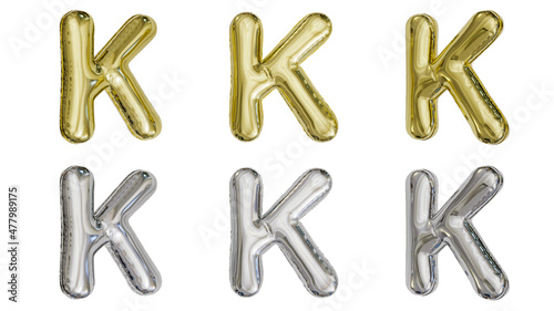 aluminum foil inflated balloon alphabet letter K gold and silver different angles