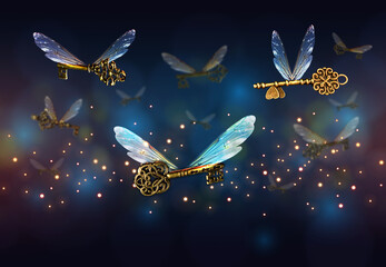 magical flying key meaning with dragonfly wings