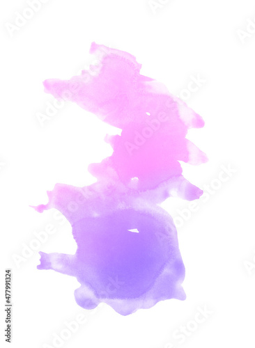 Polychrome pink purple watercolor background with sharp edges and borders. Isolated colorful spot.